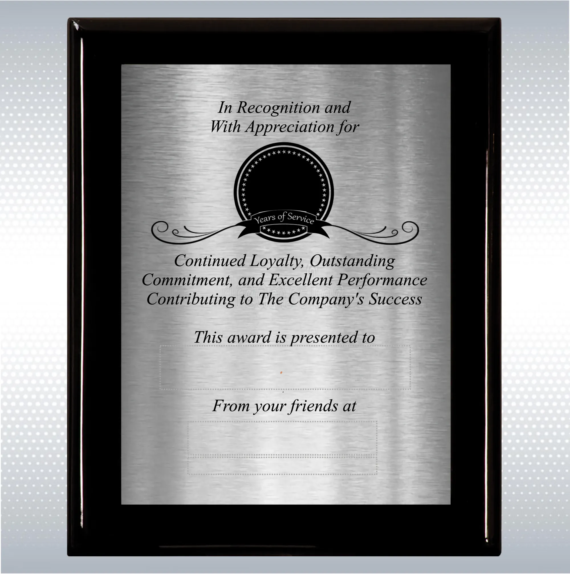 Black Piano Finish Wood Plaque Personalized Years of Service 19
