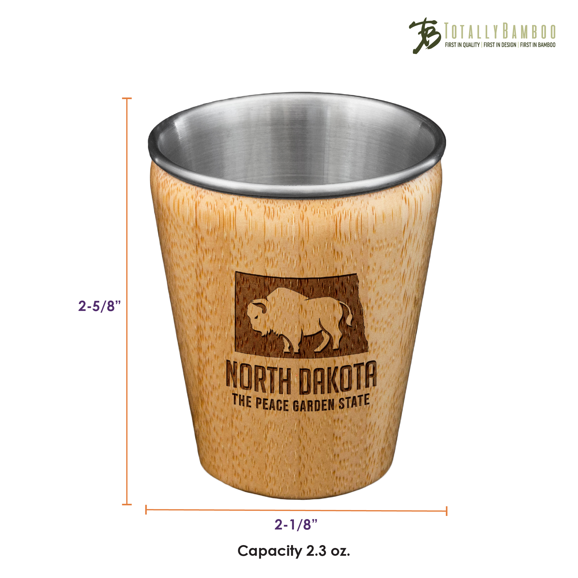 North Dakota State Bamboo and Stainless Steel Shot Glass 3