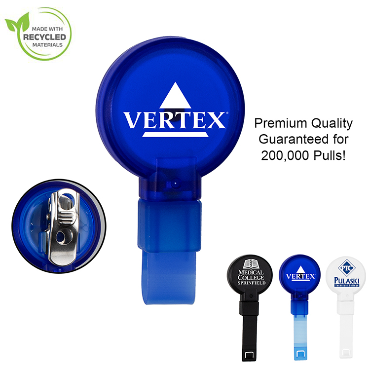 PVC FREE RECYCLED PLASTIC BADGE REEL W/SWIVEL ALLIGATOR CLIP (Patent US 11,974,638 B1)