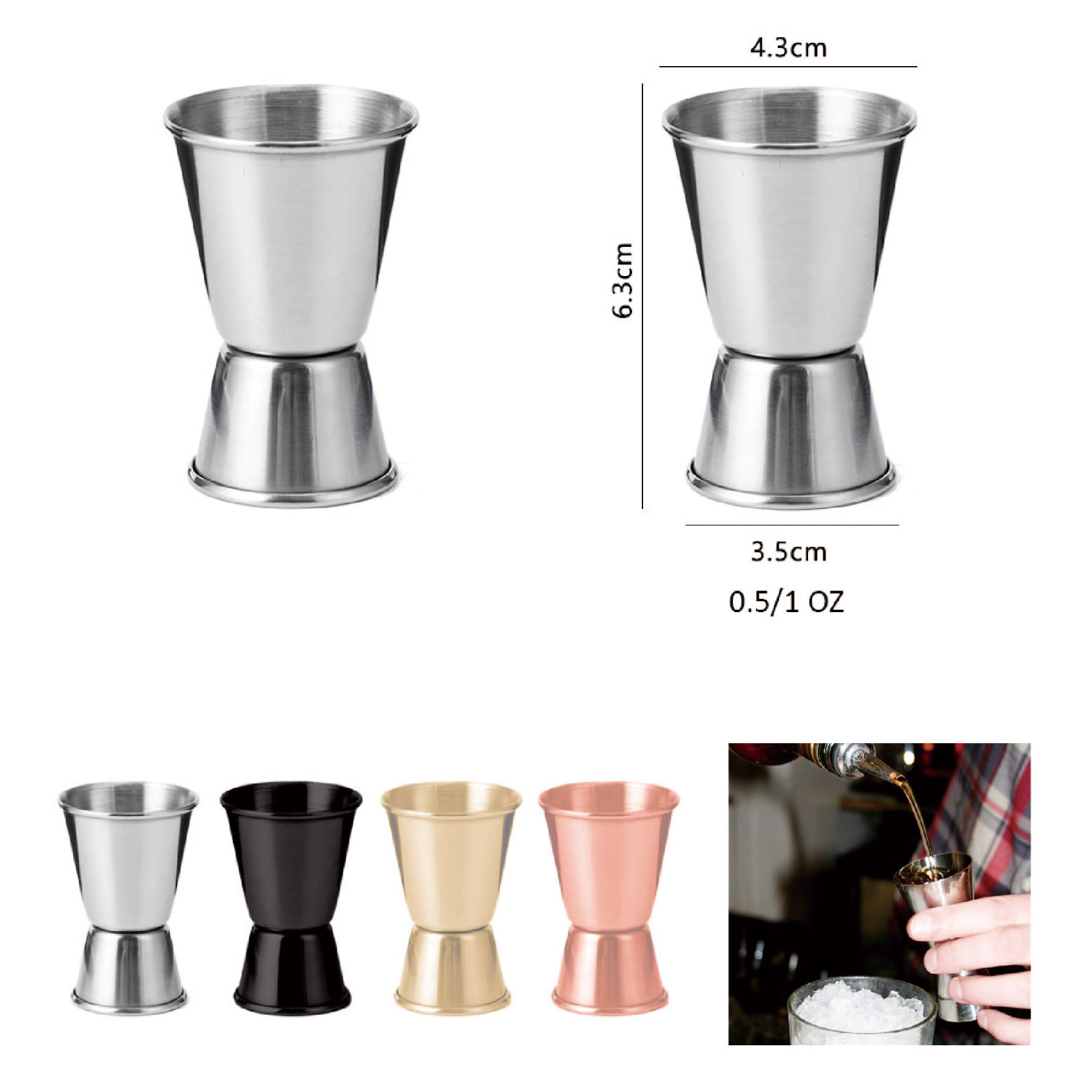 0.5oz / 1oz Stainless Steel Cocktail Jiggers 1