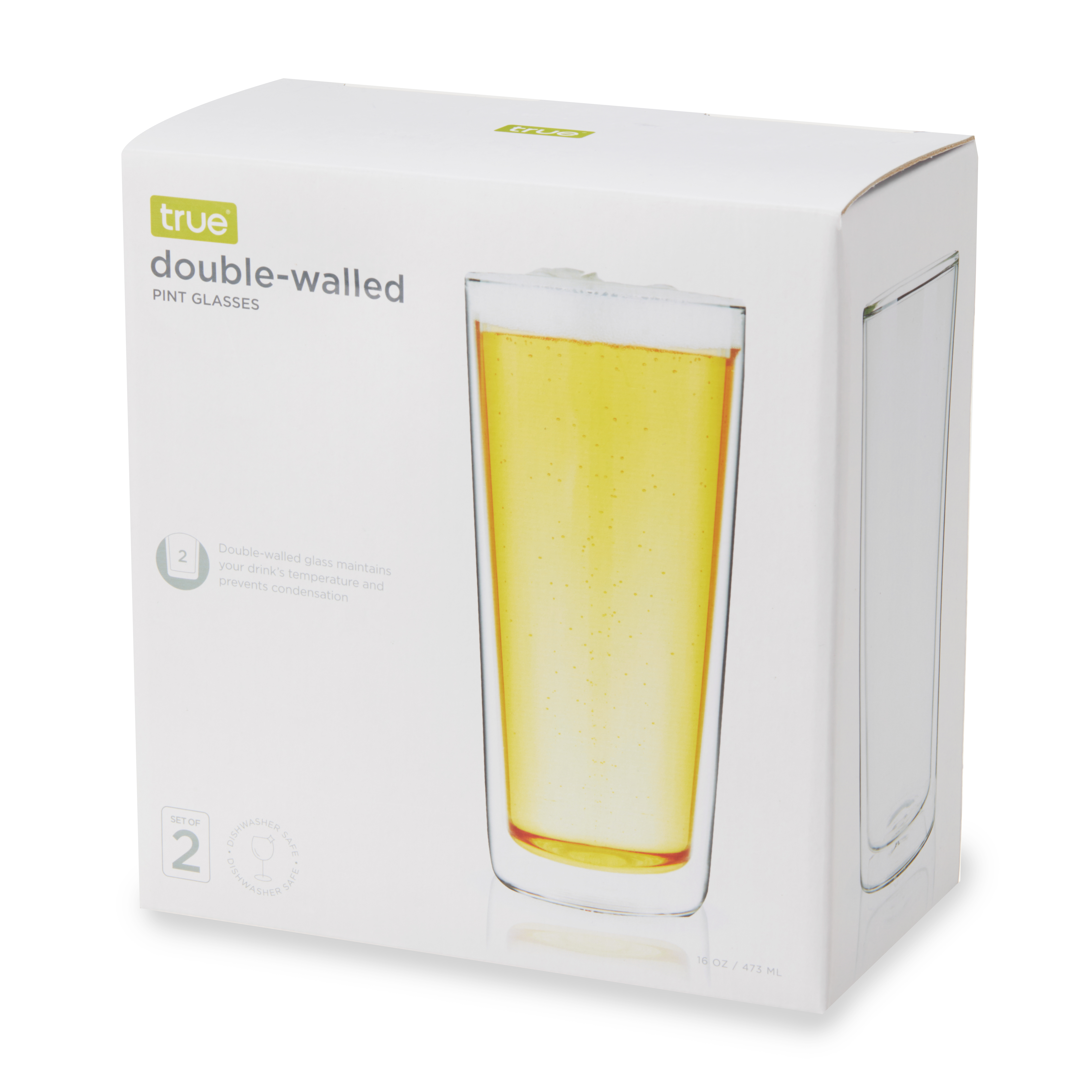 True® Double Walled Beer Pint Glass, set of 2 6