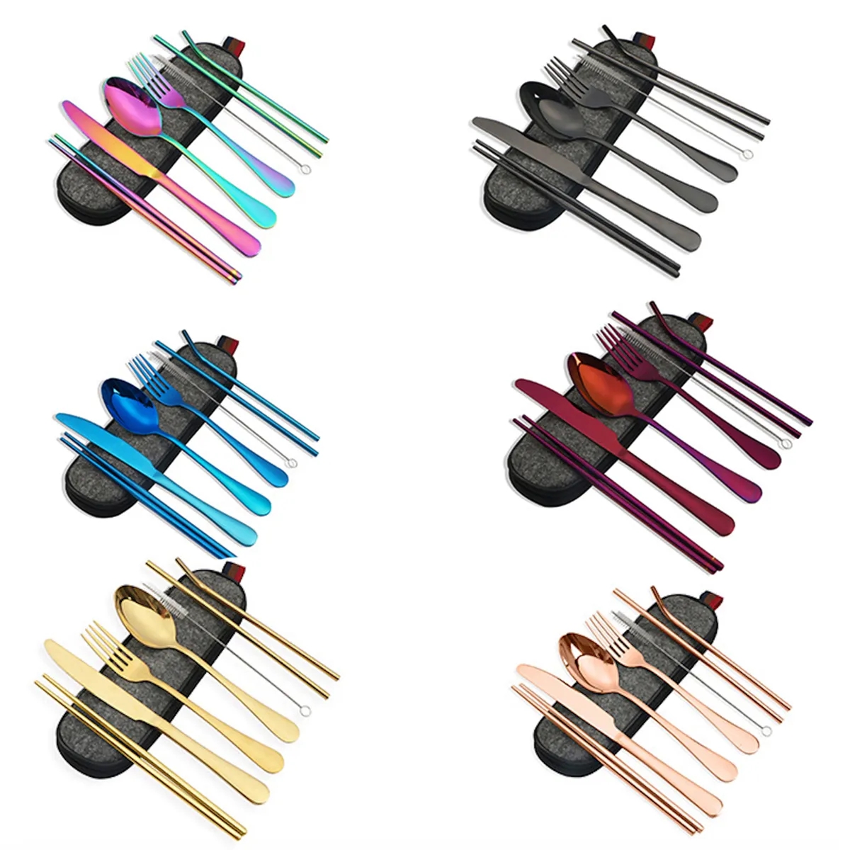Portable 7 pcs Stainless Steel Cutlery Set w/Felt Bag 3