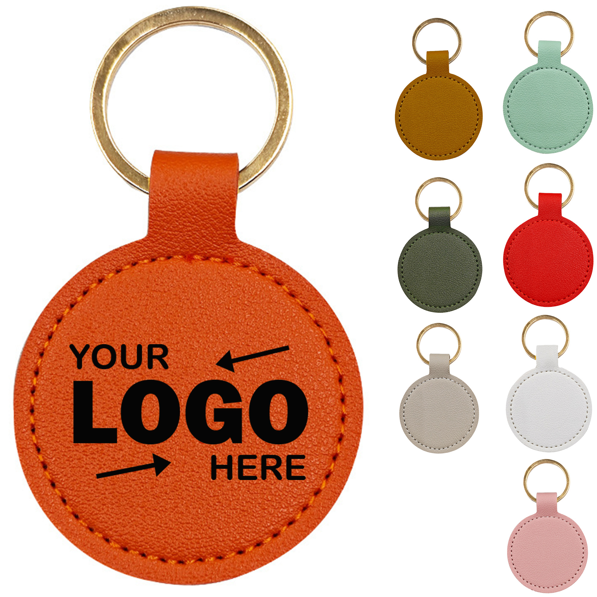 Custom Logo Multi-Color Round PU Leather Keychain Pendant 1