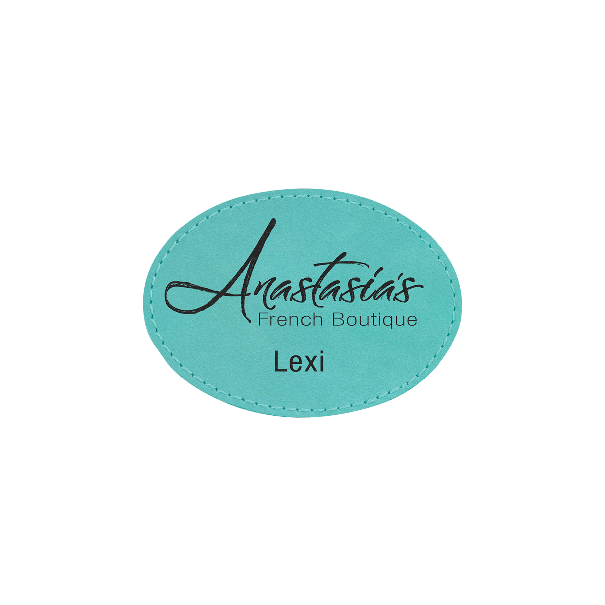 3" x 2" Teal Leatherette Oval Patch with Adhesive