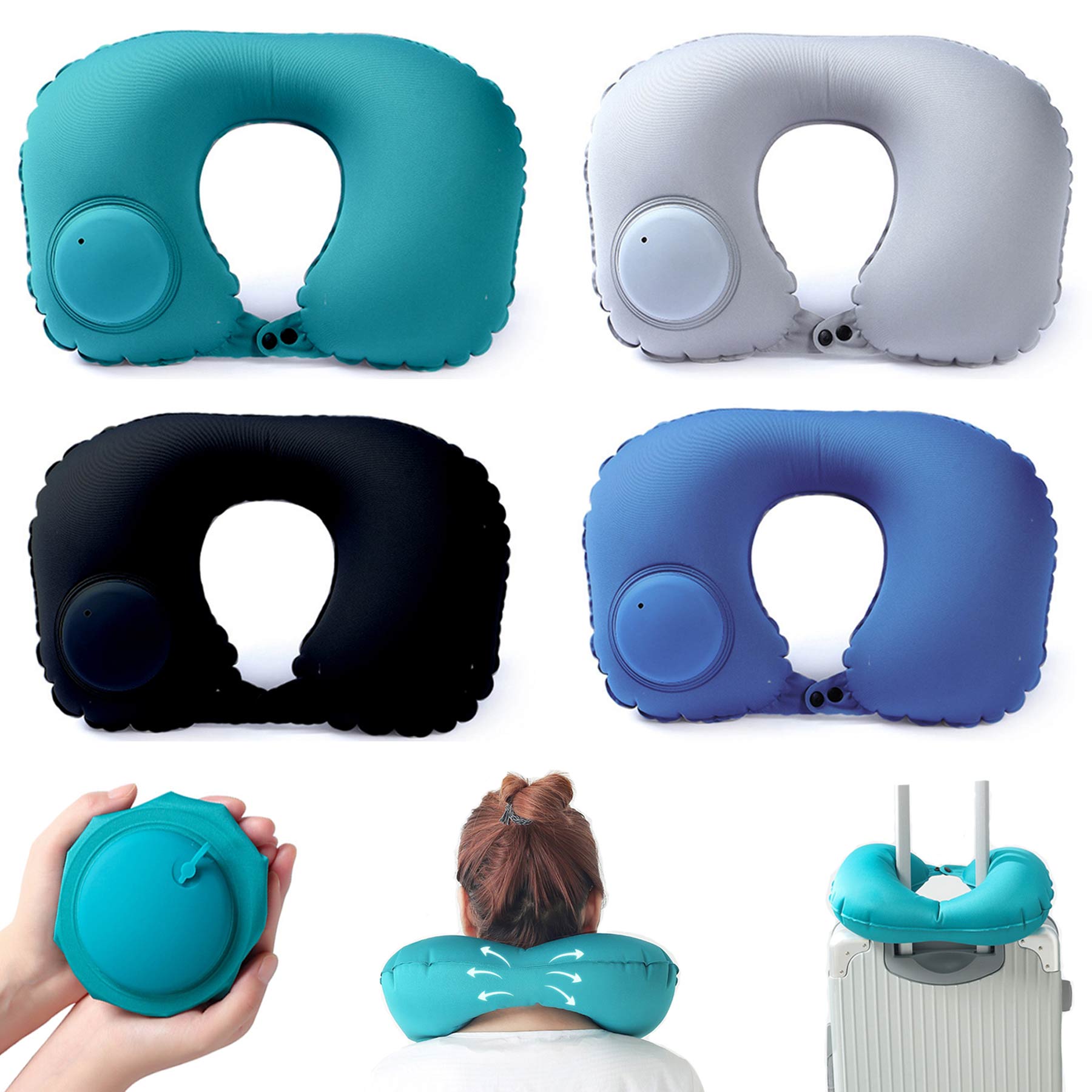 Travel Portable Press Inflatable U Shape Neck Pillow 2
