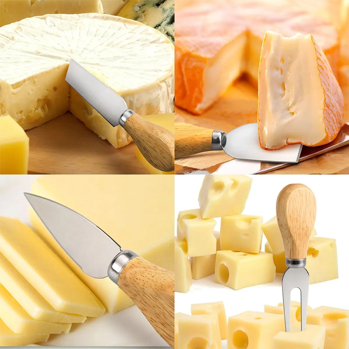 Wooden Handle Stainless Steel Cheese Knife Tools 4 Set 3