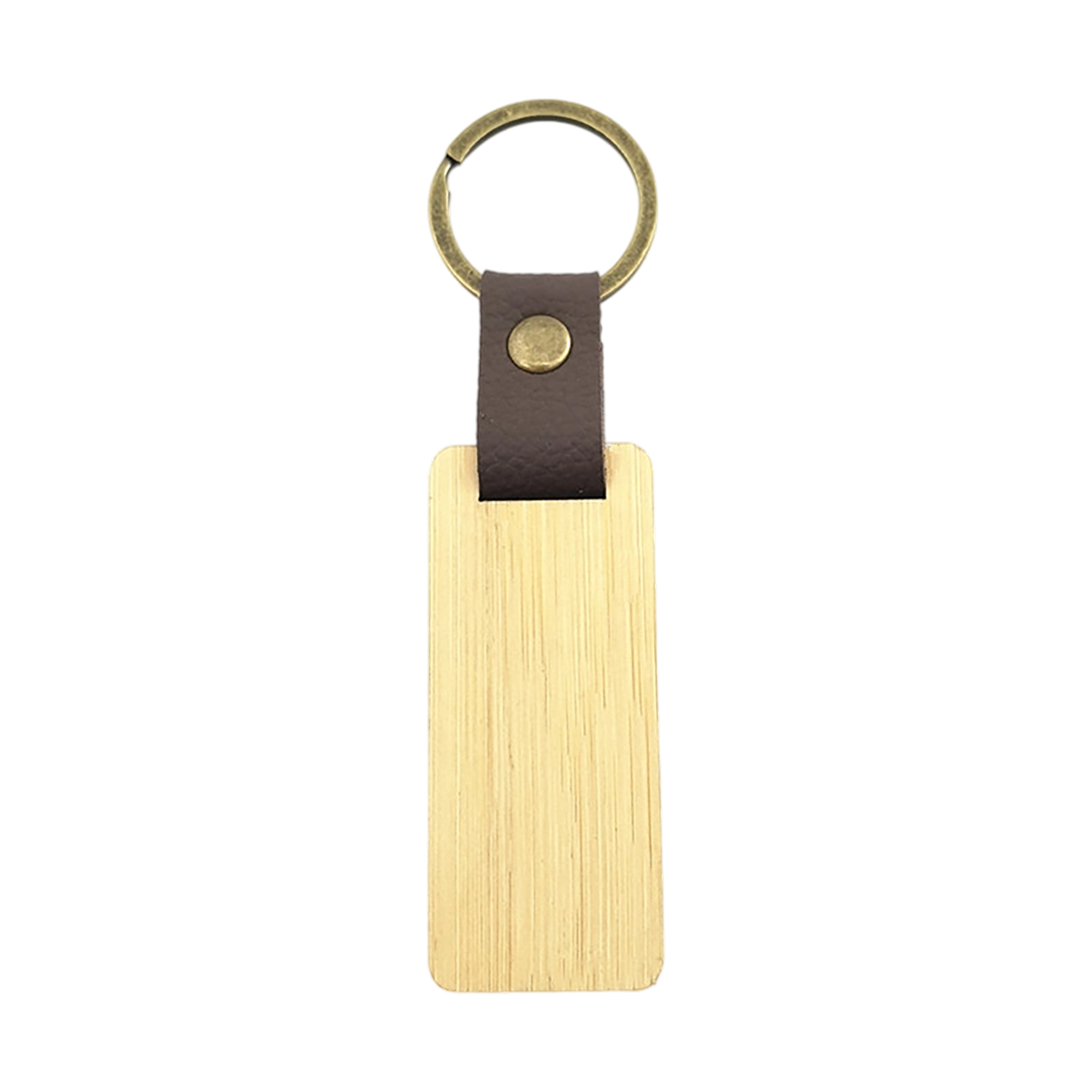 Leather Strap Wood Accent Key Ring Walnut Beech Or Bamboo 4.5" By 1.1" 5