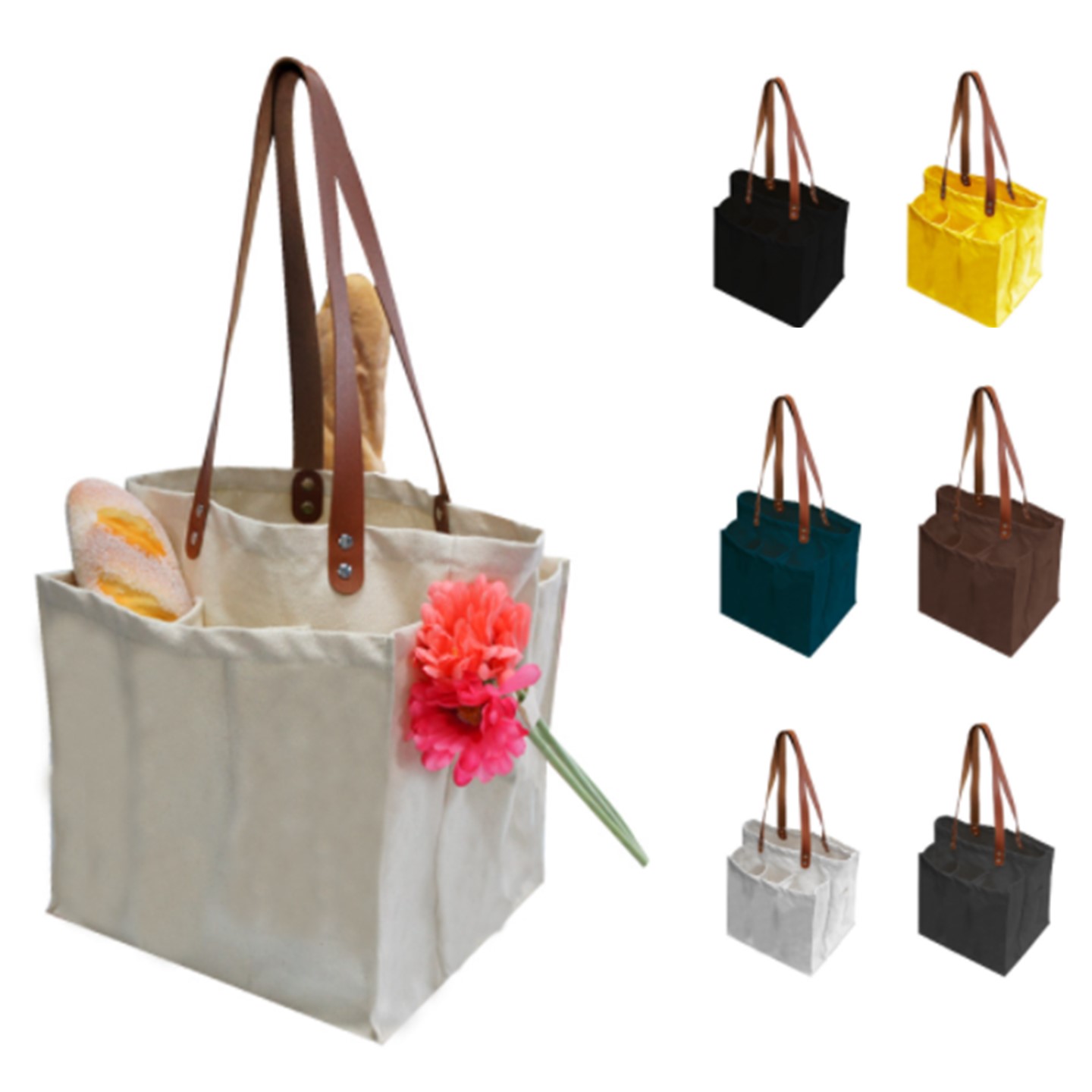 Multi-Pockets Canvas Shopping Tote 2