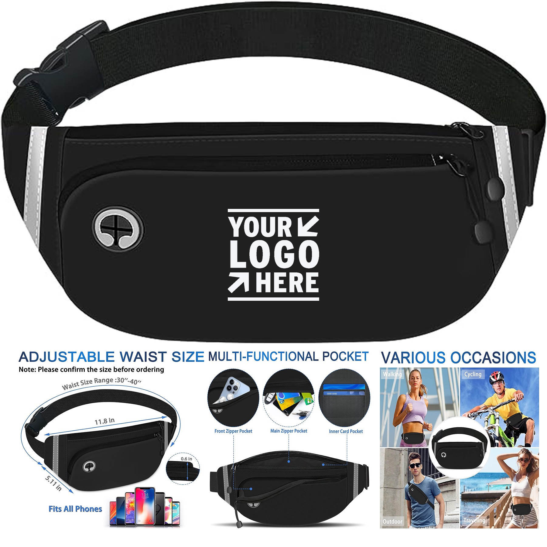 Adjustable Strap Waterproof Reflective Strip Fanny Fashion Waist Pack Lightweight Running Belt Bag 2