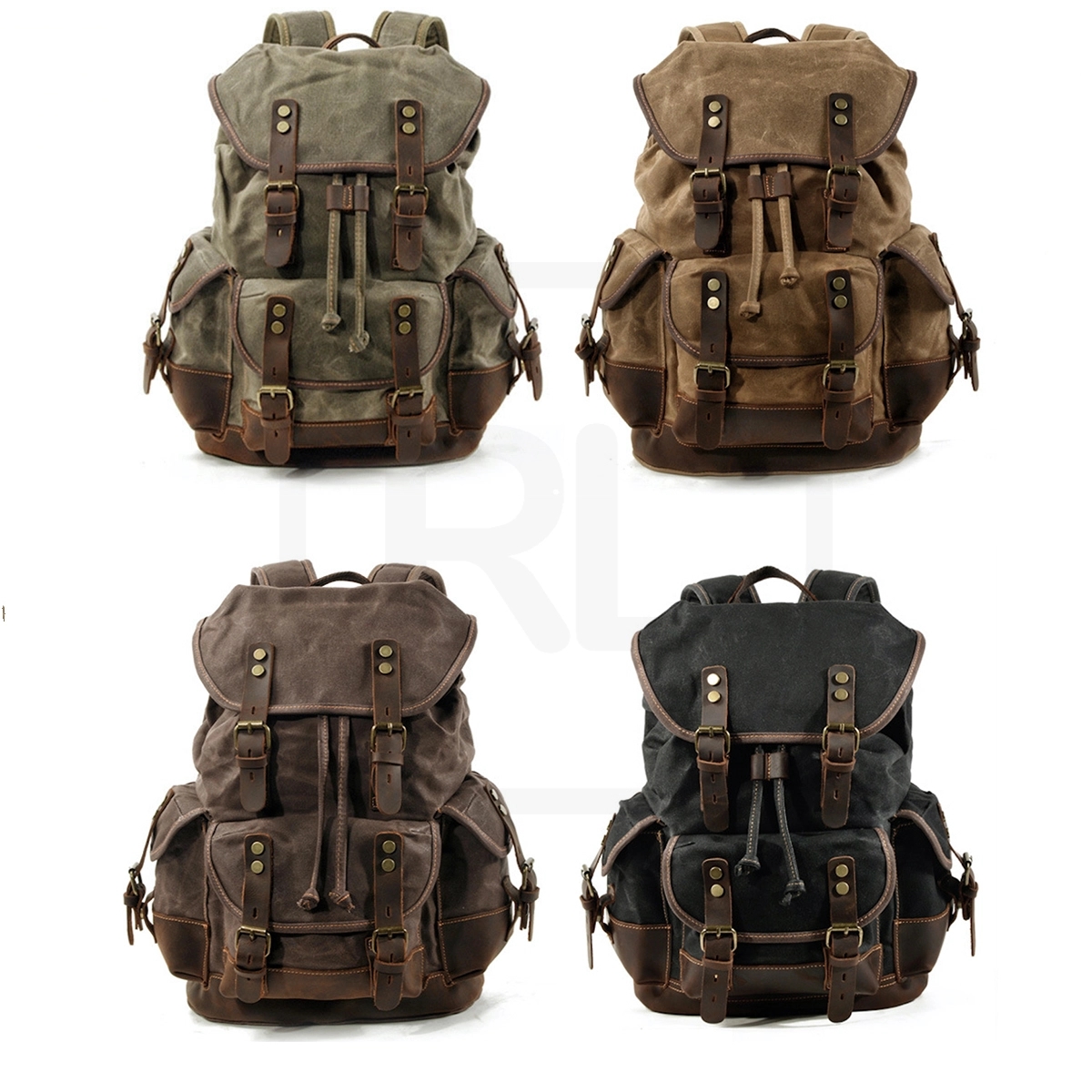 Vintage Waxed Canvas Cowhide Backpack 1