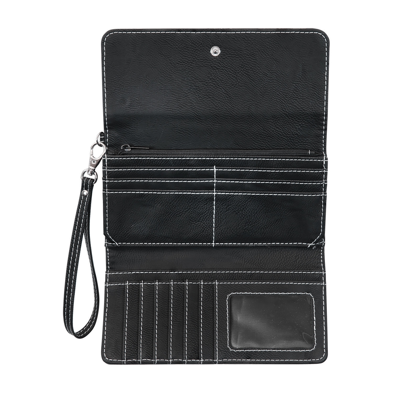 Black/Silver Leatherette Wallet with Strap 4