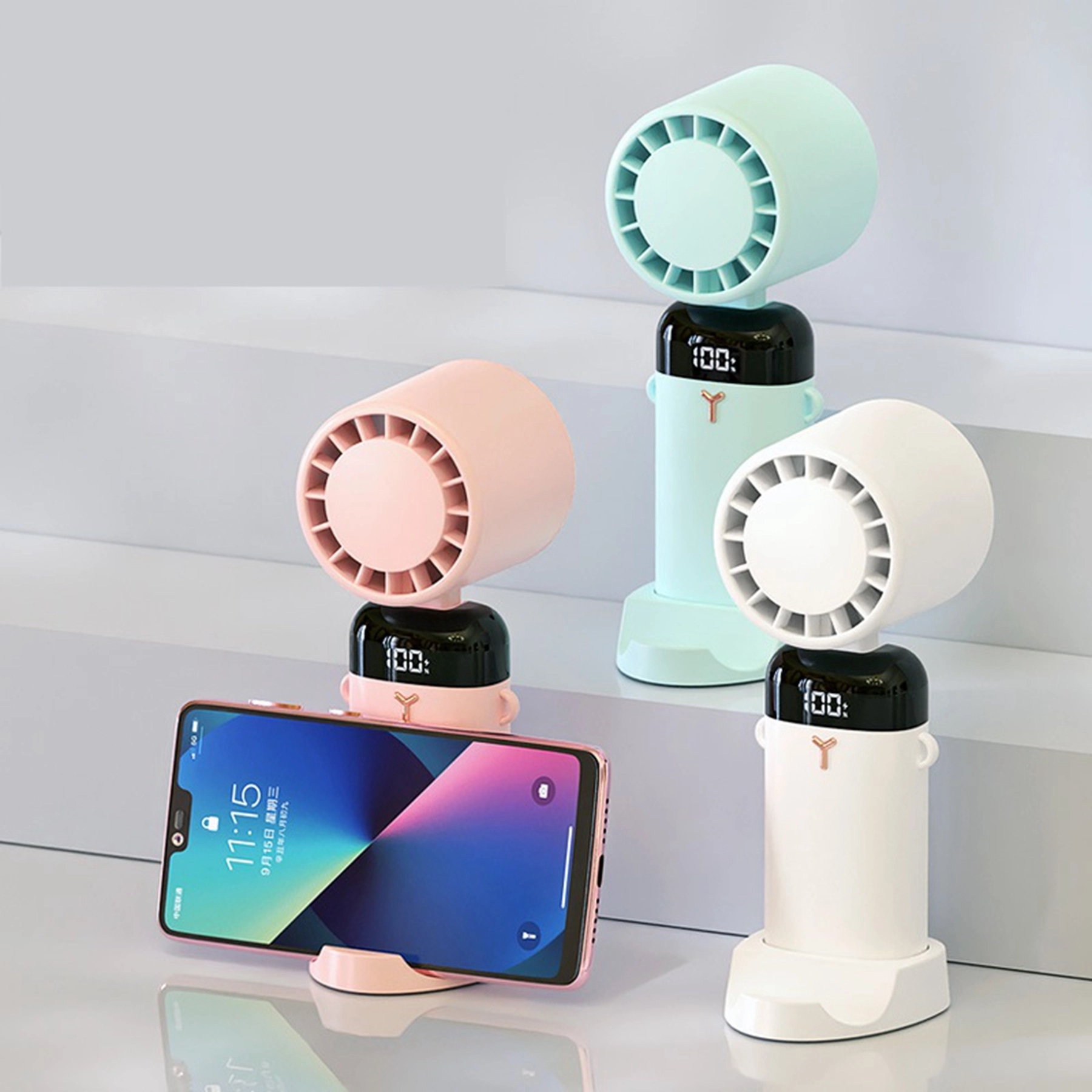 1200 mAh Digital Display Desktop Folding Phone Holder Fan 7