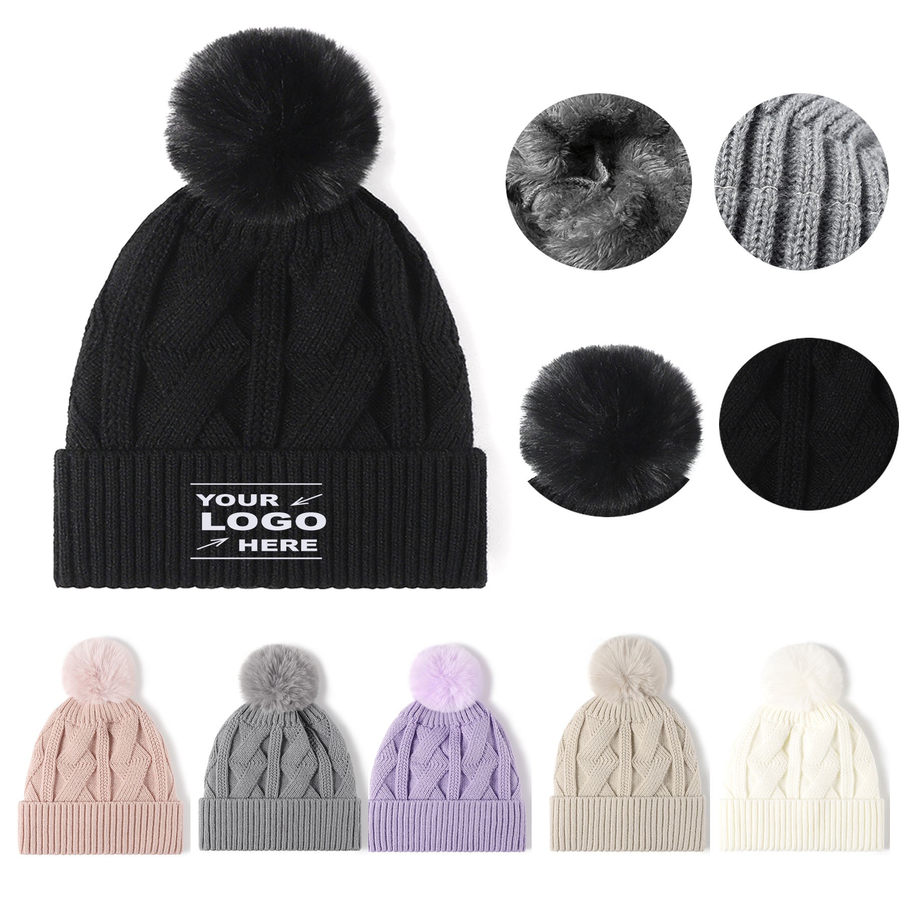 Thick Knitted Hat With Pom