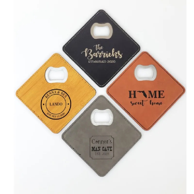 Square Leather Coaster Bottle Opener 8