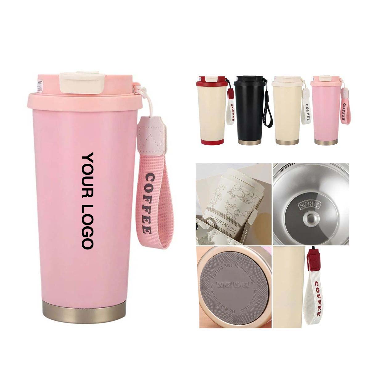 16 Oz Stainless Steel Coffee Cup with Lid 2