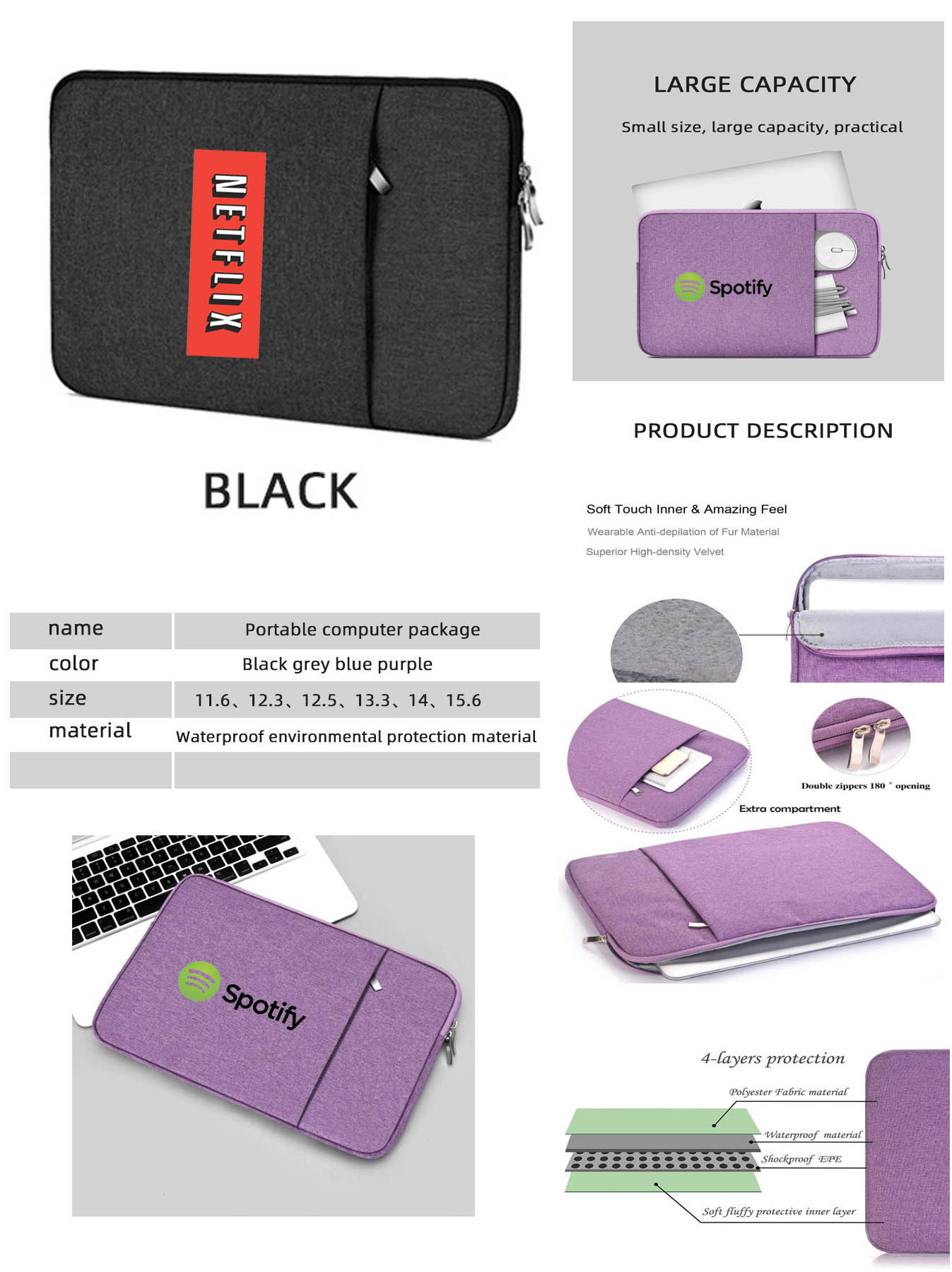 iBank ® Laptop Sleeve Case 13 Inch Water-resistant Protective Fabric Bag 1