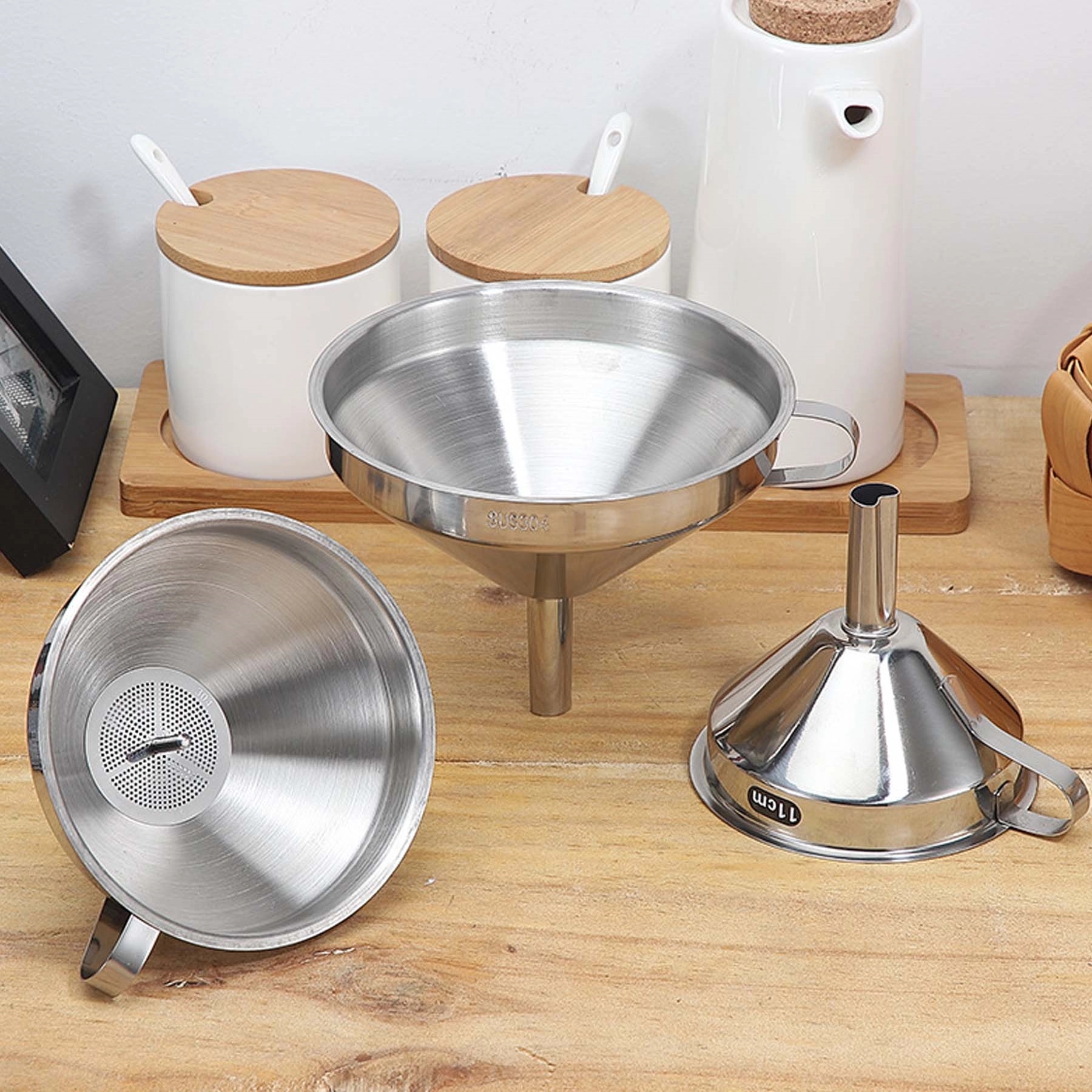 Steel Kitchen Funnel with Removal Strainer Food Filter 3