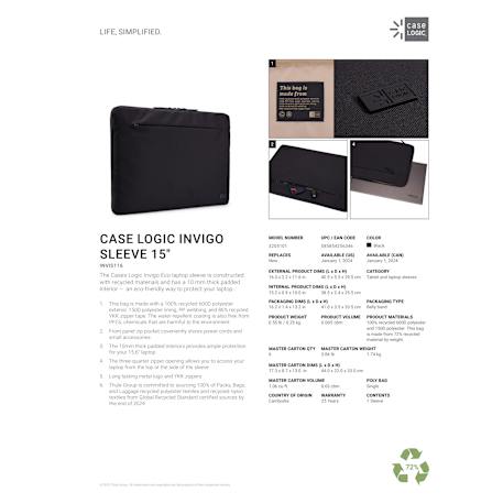 Case Logic Invigo Recycled 16” Laptop Sleeve 39