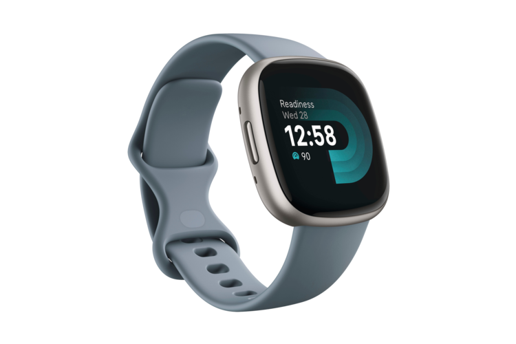 Fitbit Versa 4 Smartwatch - Waterfall Blue/Platinum Aluminum 1