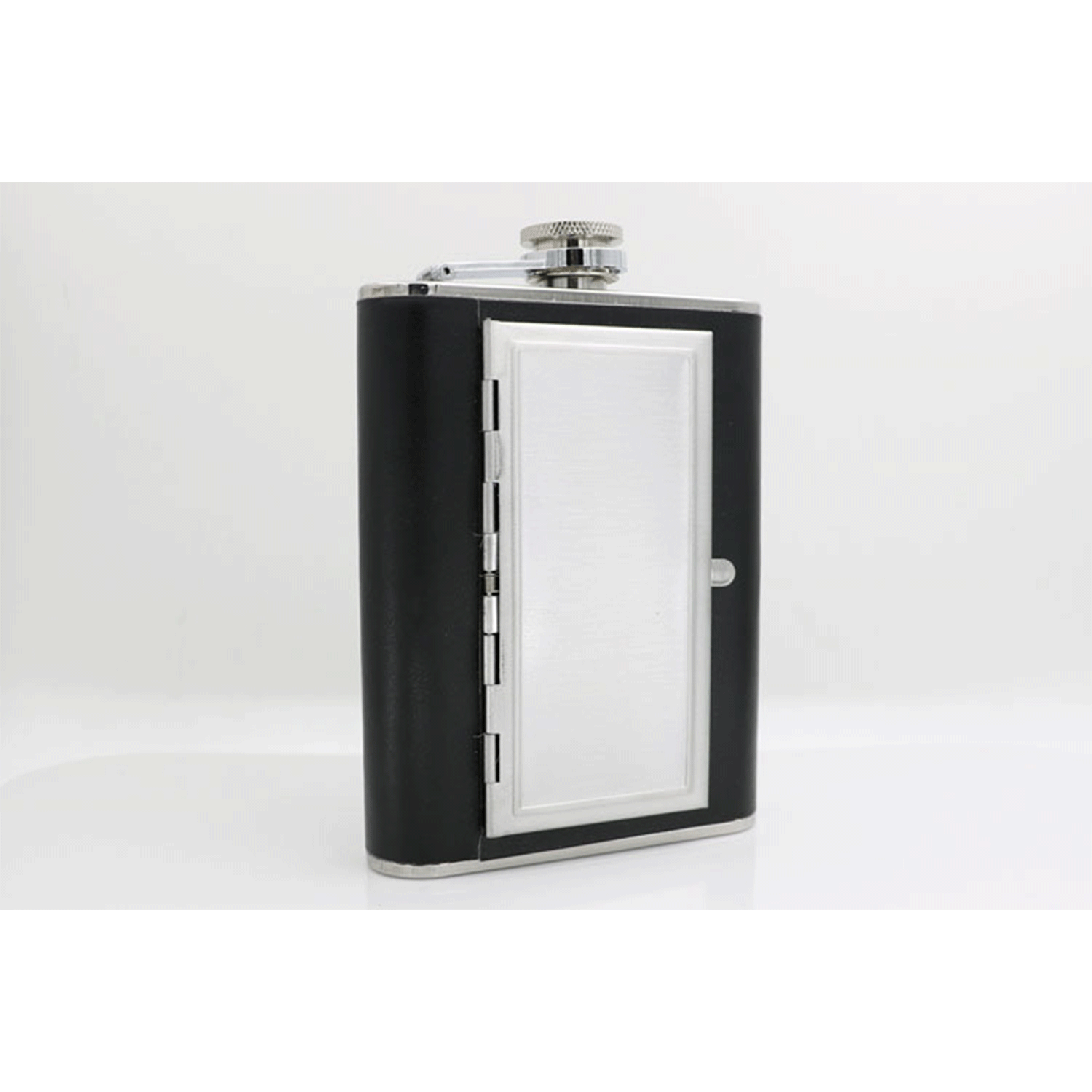 5oz black pu Whiskey Flask w/ bulid-in cigarette case 10