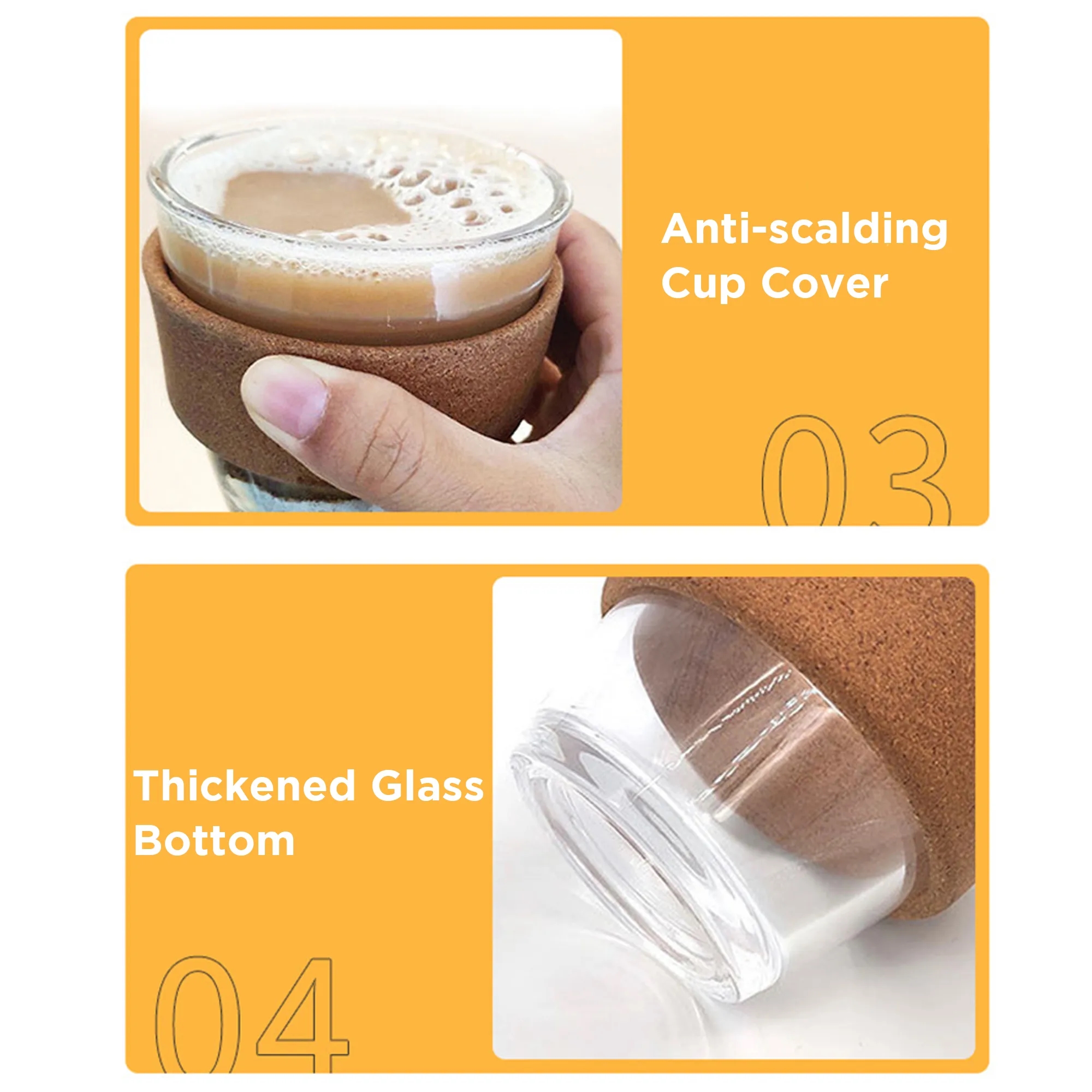 Cork Silicone Insulated Glass Coffee Cup 8oz/12OZ 10