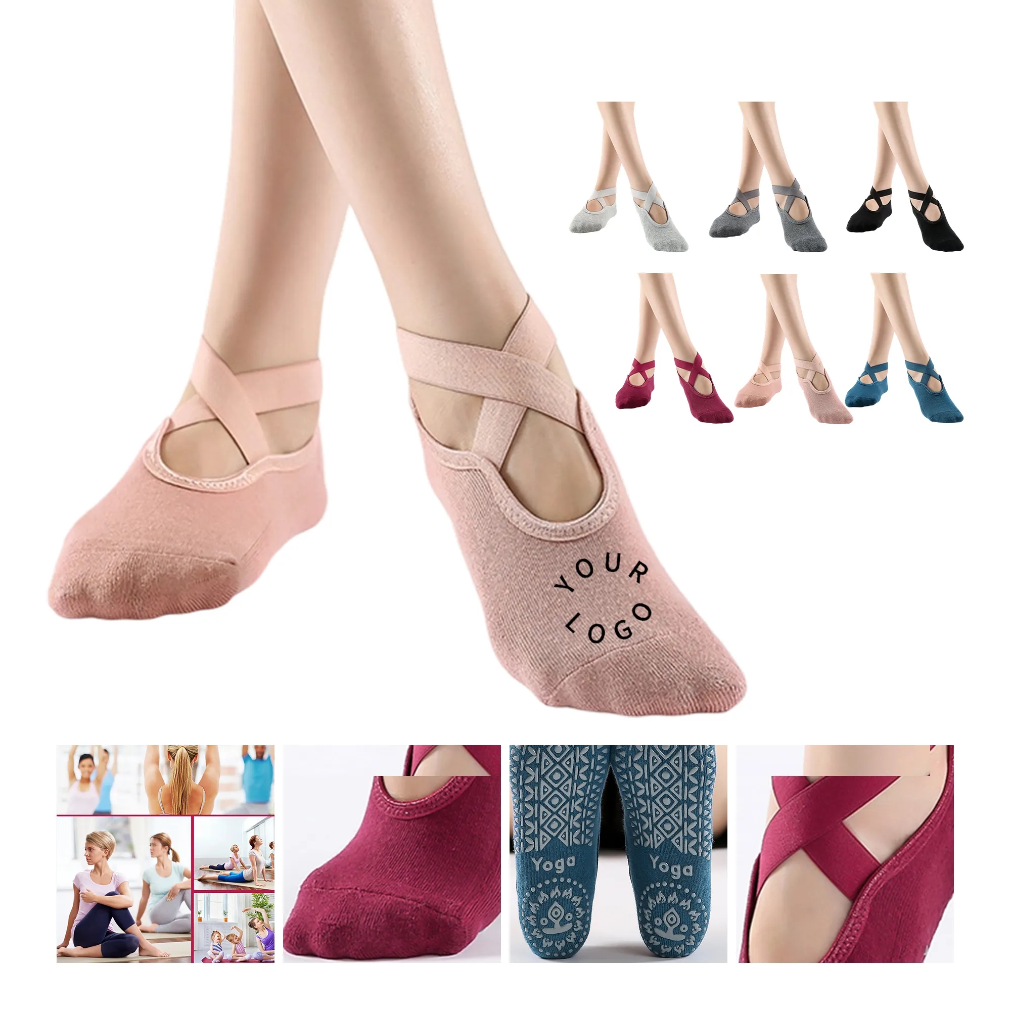Terry Yoga Socks with Cross-Strap Design 6