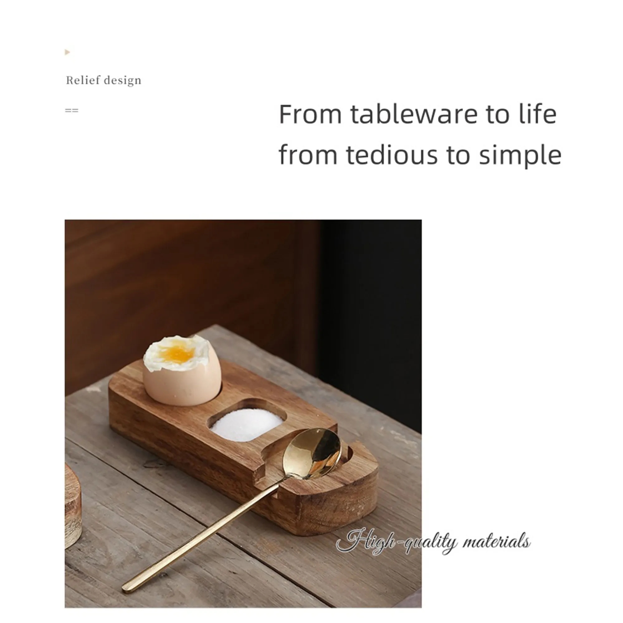 Elegant Wood Egg Tray With Spoon Holder Salt Compartment 3