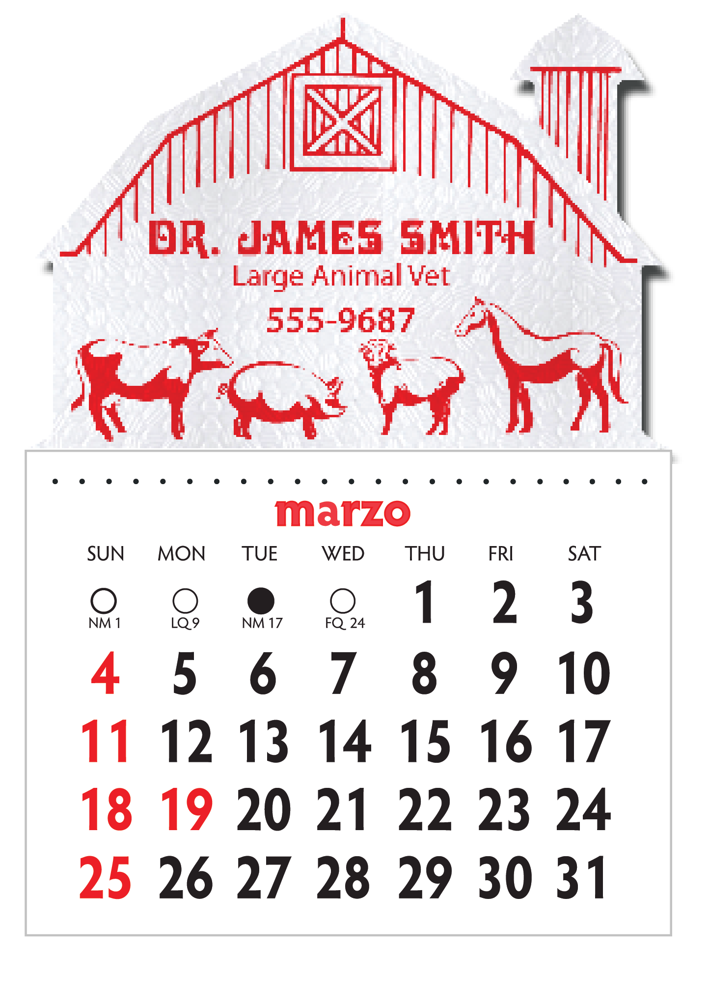 Designer Shaped Kwik-Stik 6 Mill Smooth Vinyl Spanish Calendar w/ Barn Top 2