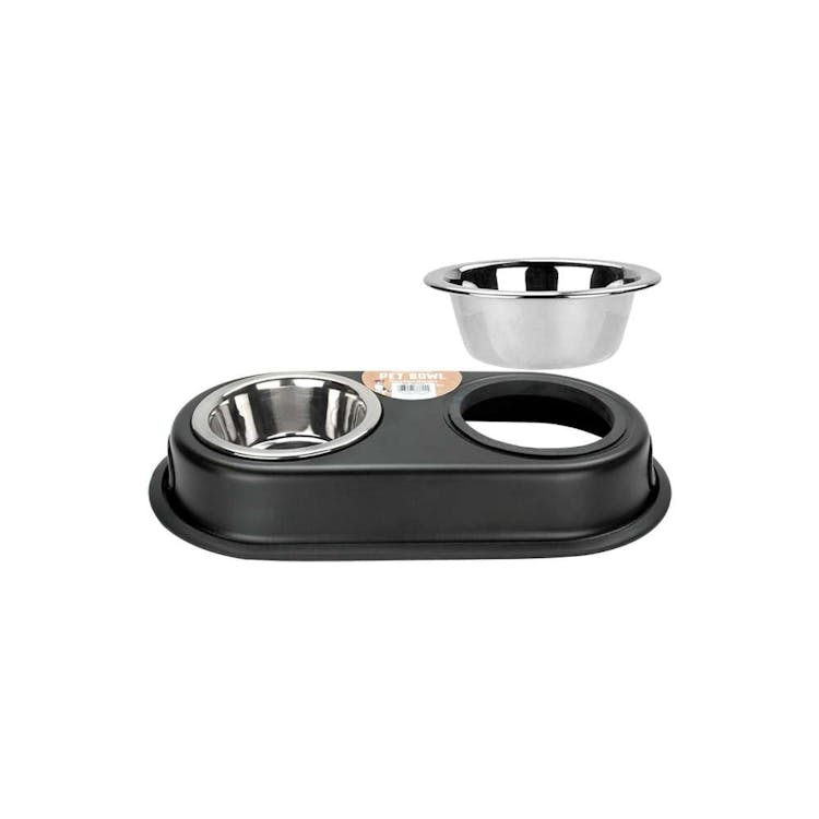 Stainless Steel Double Pet Bowls Black 8oz 2