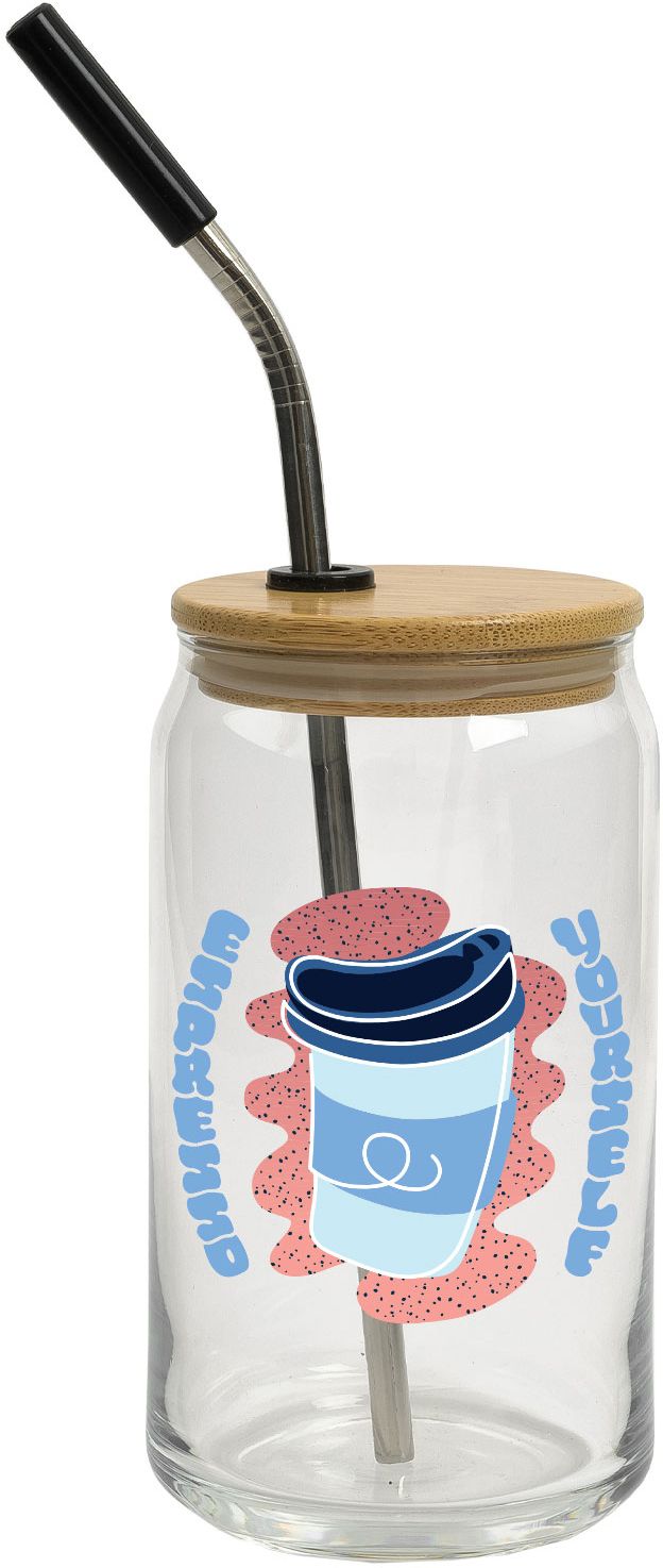 FULL COLOR CAN GLASS 16 OZ WITH LID AND STRAW 10