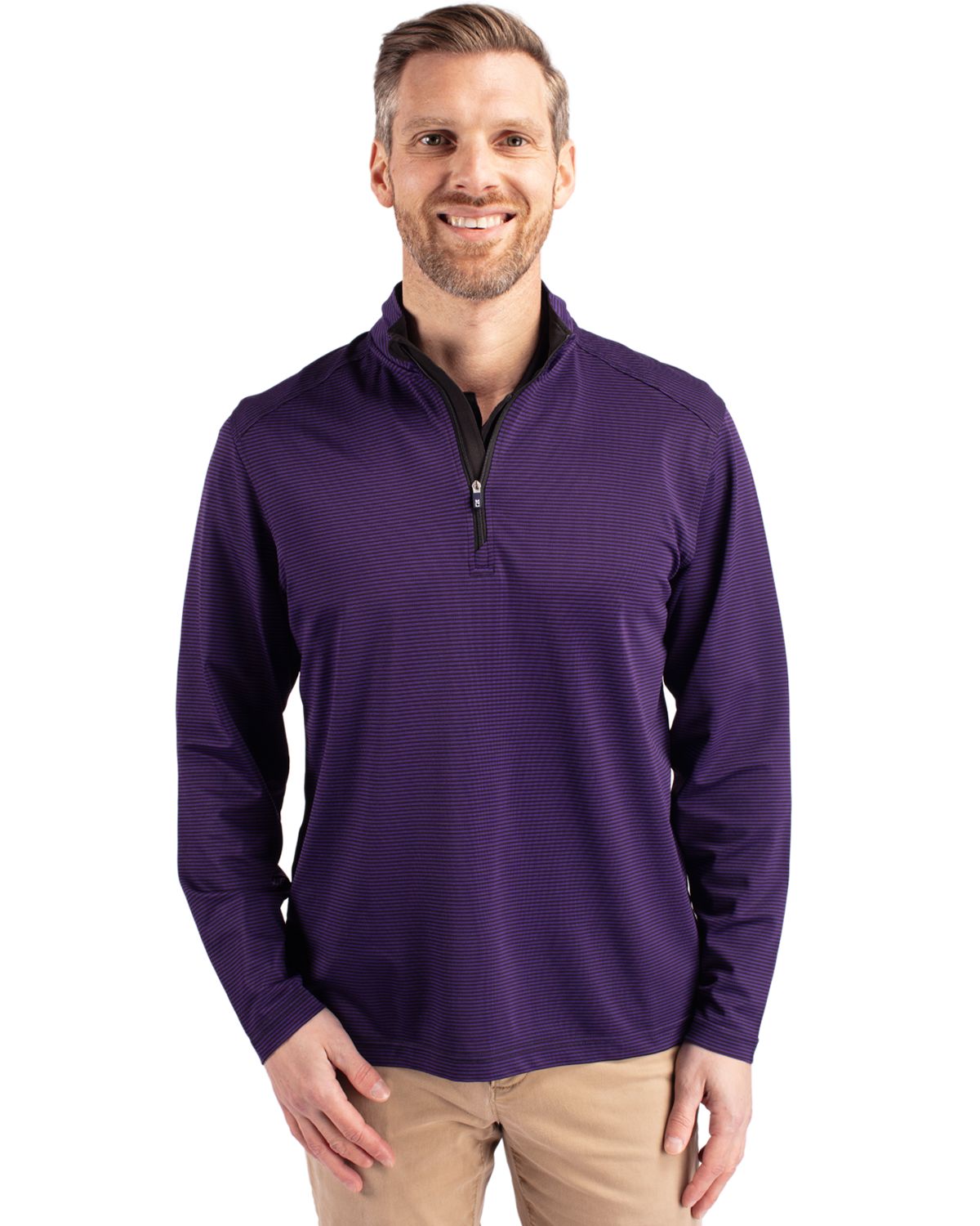 Cutter & Buck Virtue Recycled Micro Stripe Featherlight Pique Mens Quarter Zip Pullover 49