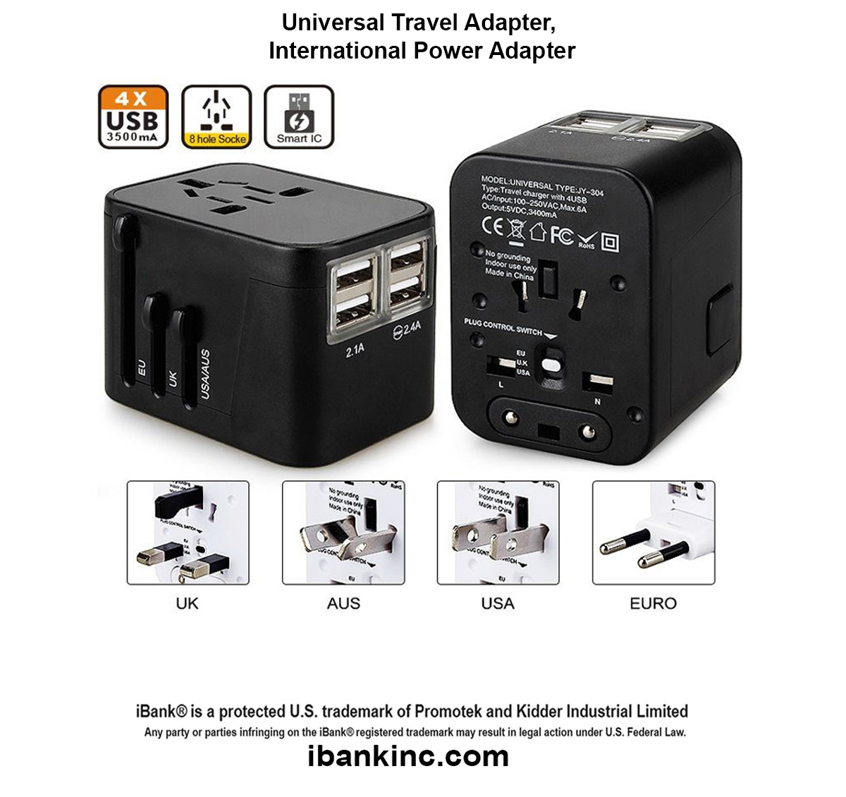 iBank ® Universal Travel Adapter, International Power Adapter 1