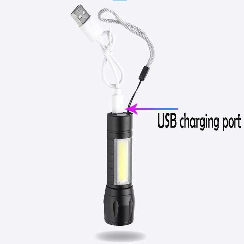 USB Rechargeable LED Flashlight w/COB Side Lights 18