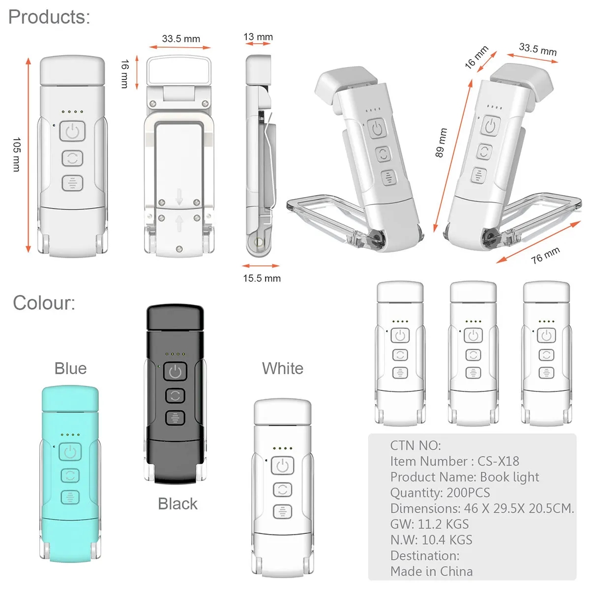 Portable Rechargeable Kids Clip On LED Reading Lights 4