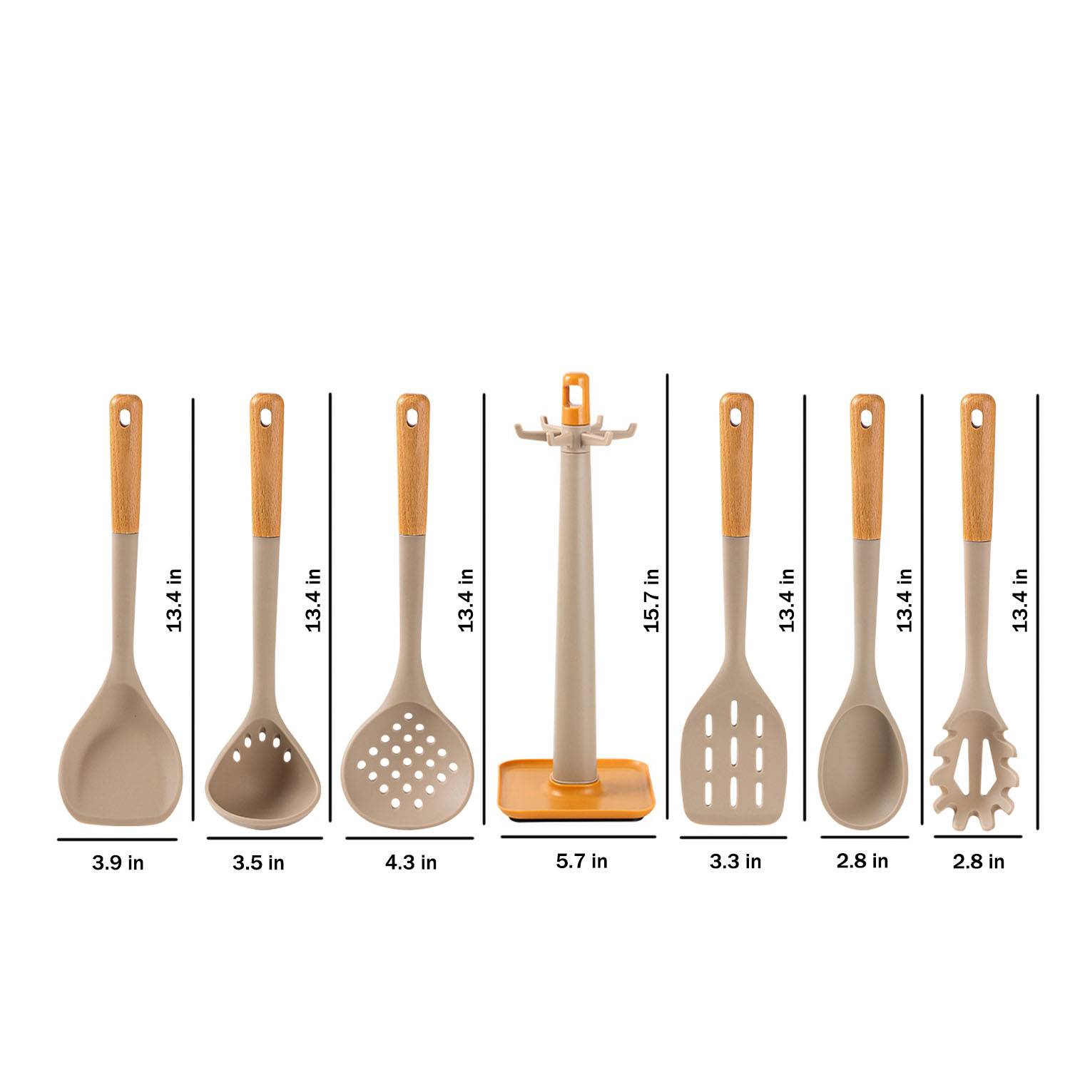 7Pcs Silicone Kitchen Utensils Set w/ Wooden Handle 10