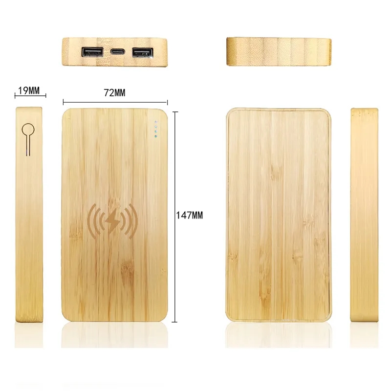 10000mAh Bamboo Wood Wireless Charging Power Bank 1
