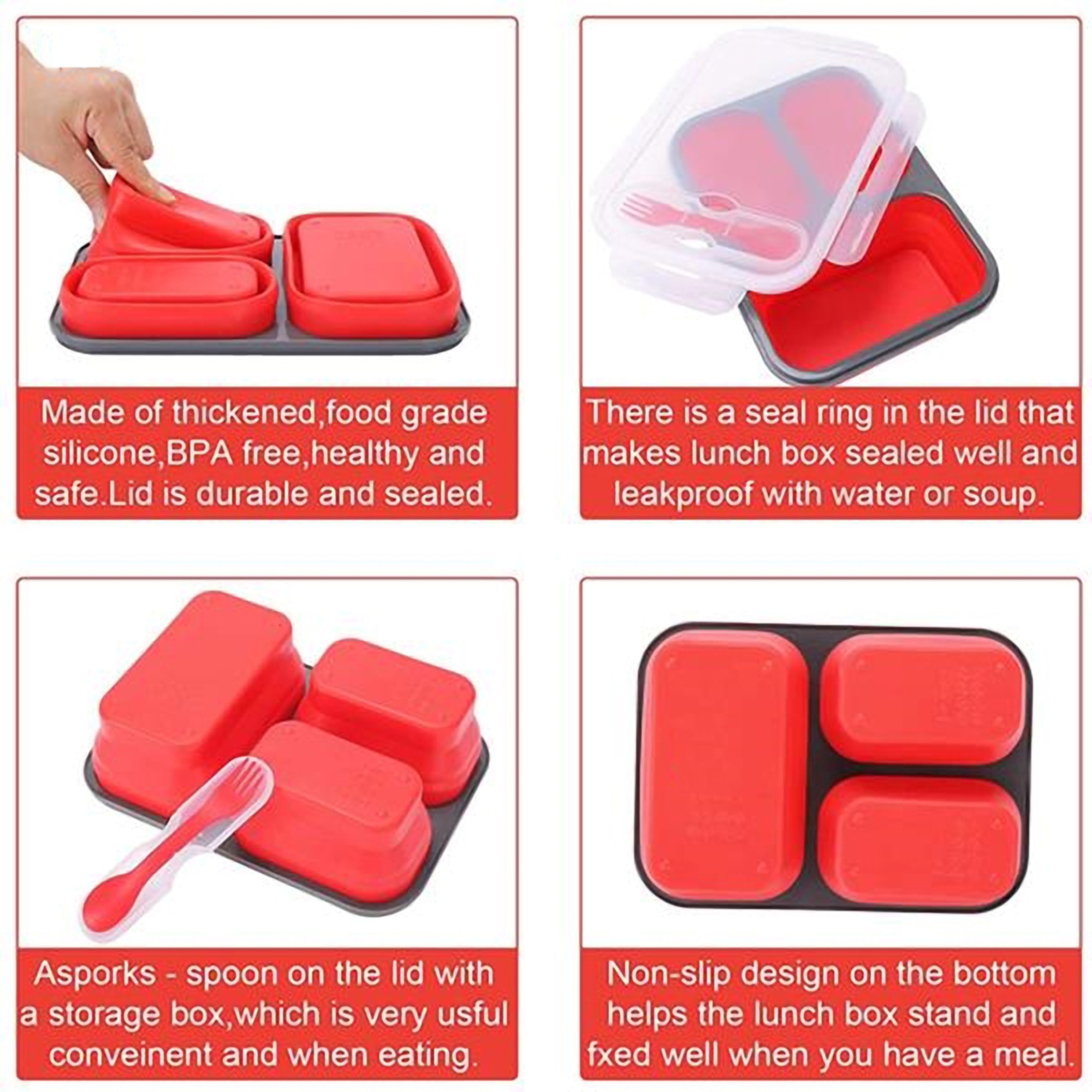 3 Compartment Foldable Silicone Lunch Box 3