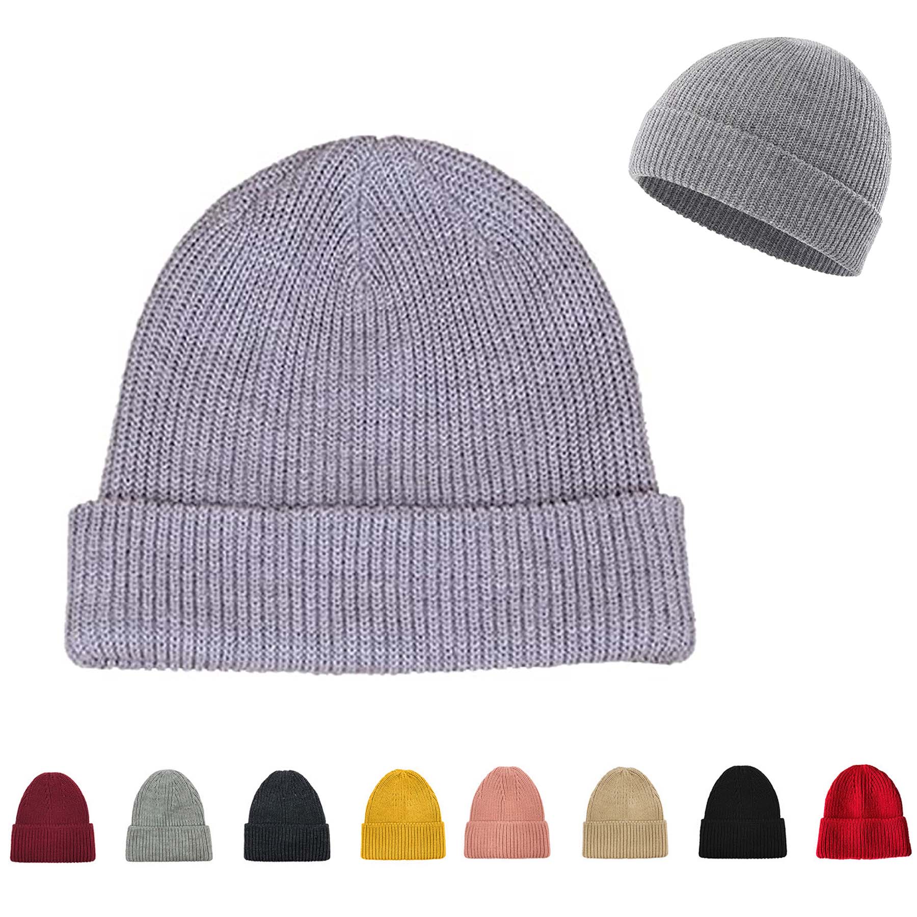 Unisex Cuffed Rib Knit Classic Beanie Hats 1