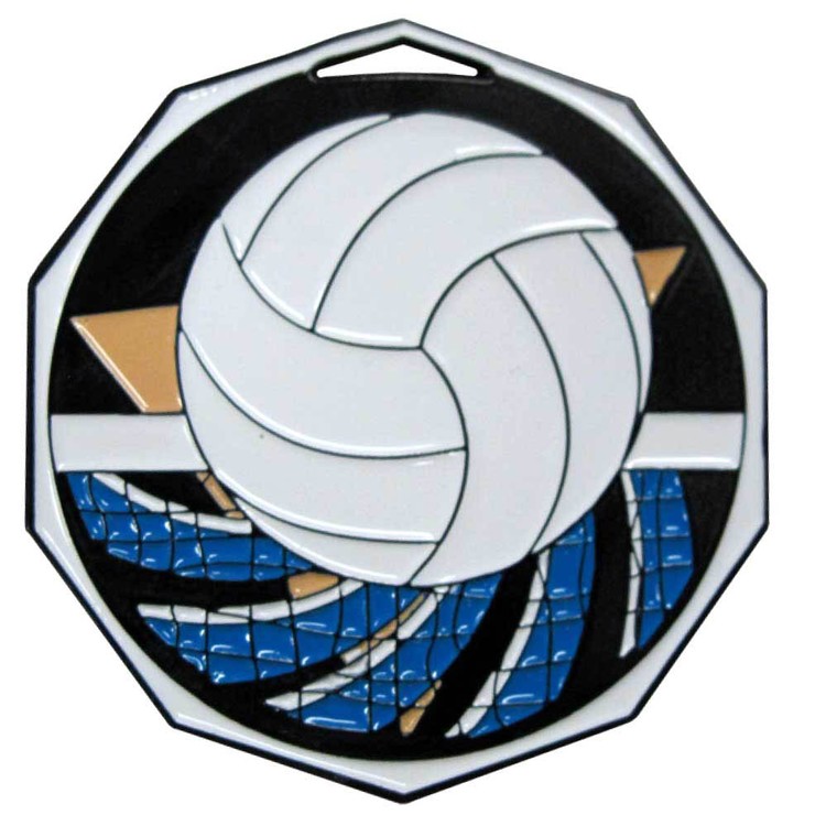 Volleyball Decagon Colored Medallion (2")