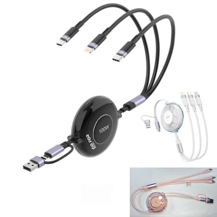 3 IN 1 100W Retractable Multi Charging Cable 2