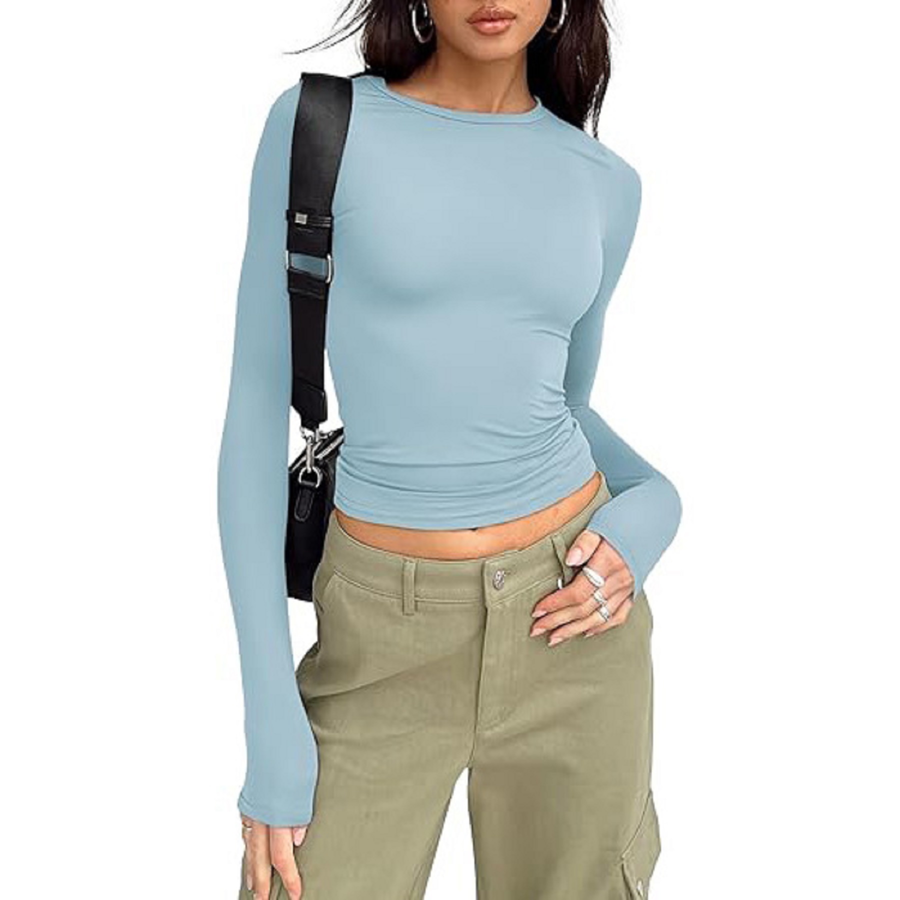 Women's Long Sleeved Shirt Basic Crop Top Tight Fit 11