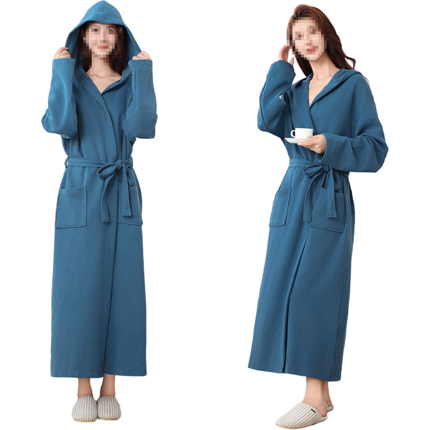 Women Hooded Cotton Bathrobe All-Season Long Robe 8
