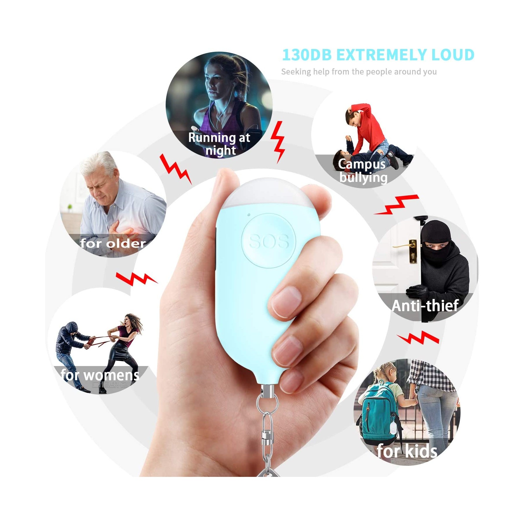 USB Rechargeable Security Personal Alarm Keychain 4