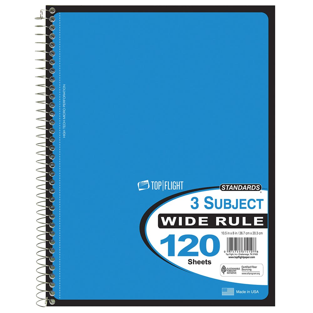 3 Subject Spiral Notebooks - Wide Ruled 120 Sheets 5 Colors 1