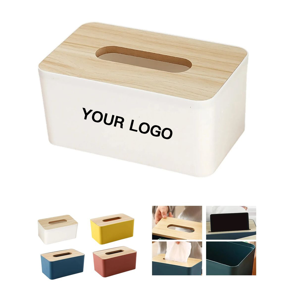 Large Wooden Tissue Box for Decorative Display, custom desk accessory with logo imprint 3