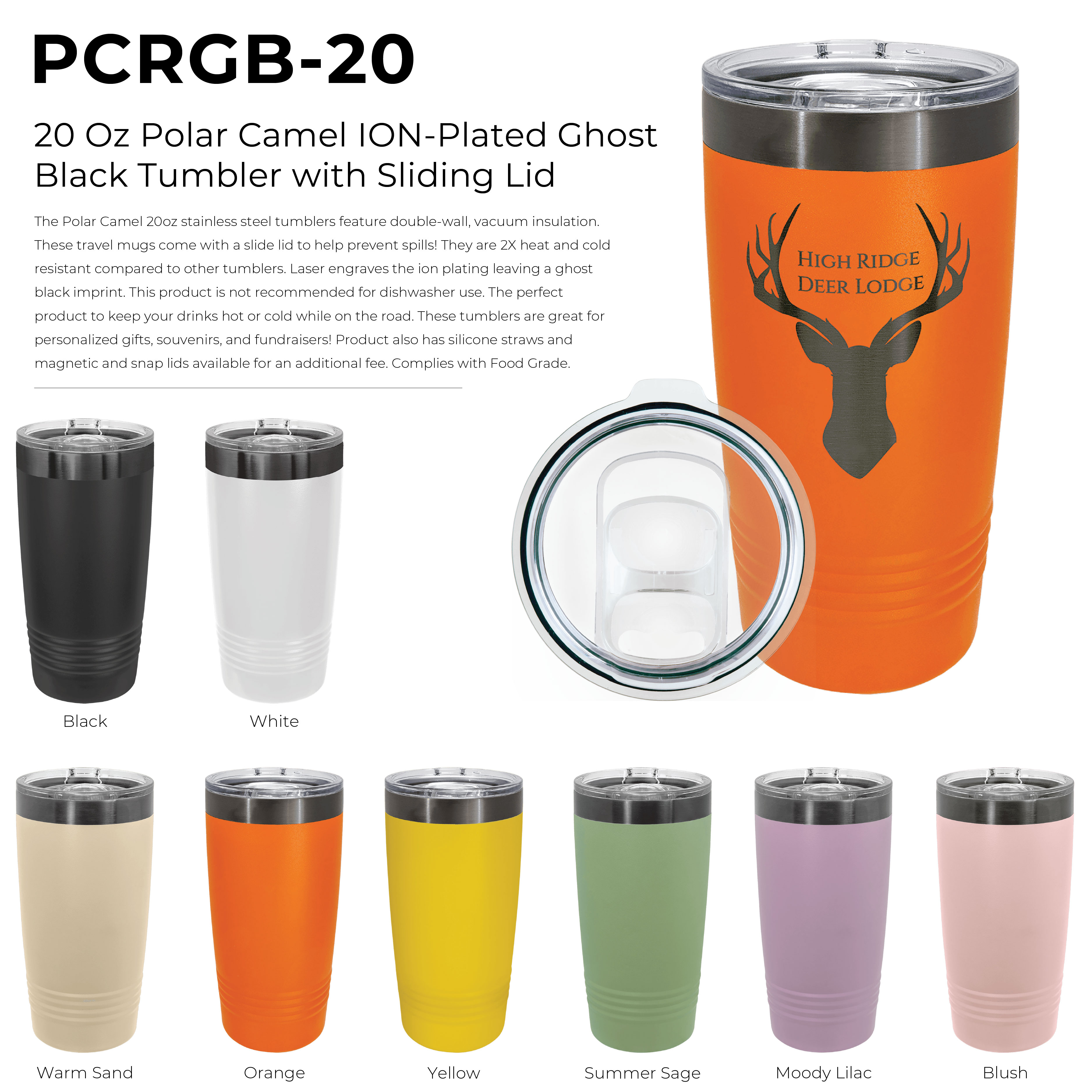 20 Oz Polar Camel ION-Plated Ghost Black Tumbler with Sliding Lid 11