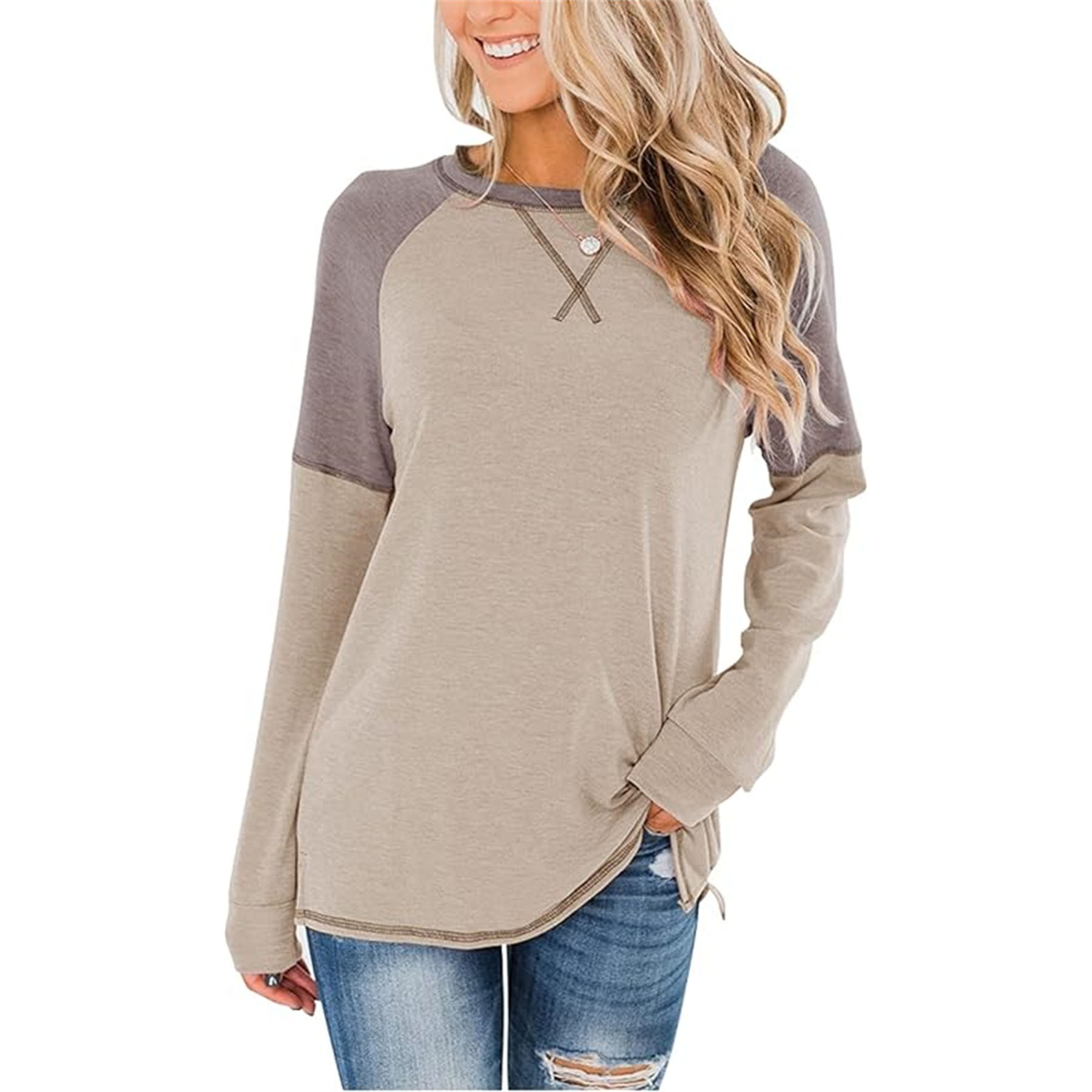 Women's Crew Neck Color Block Blouse 11