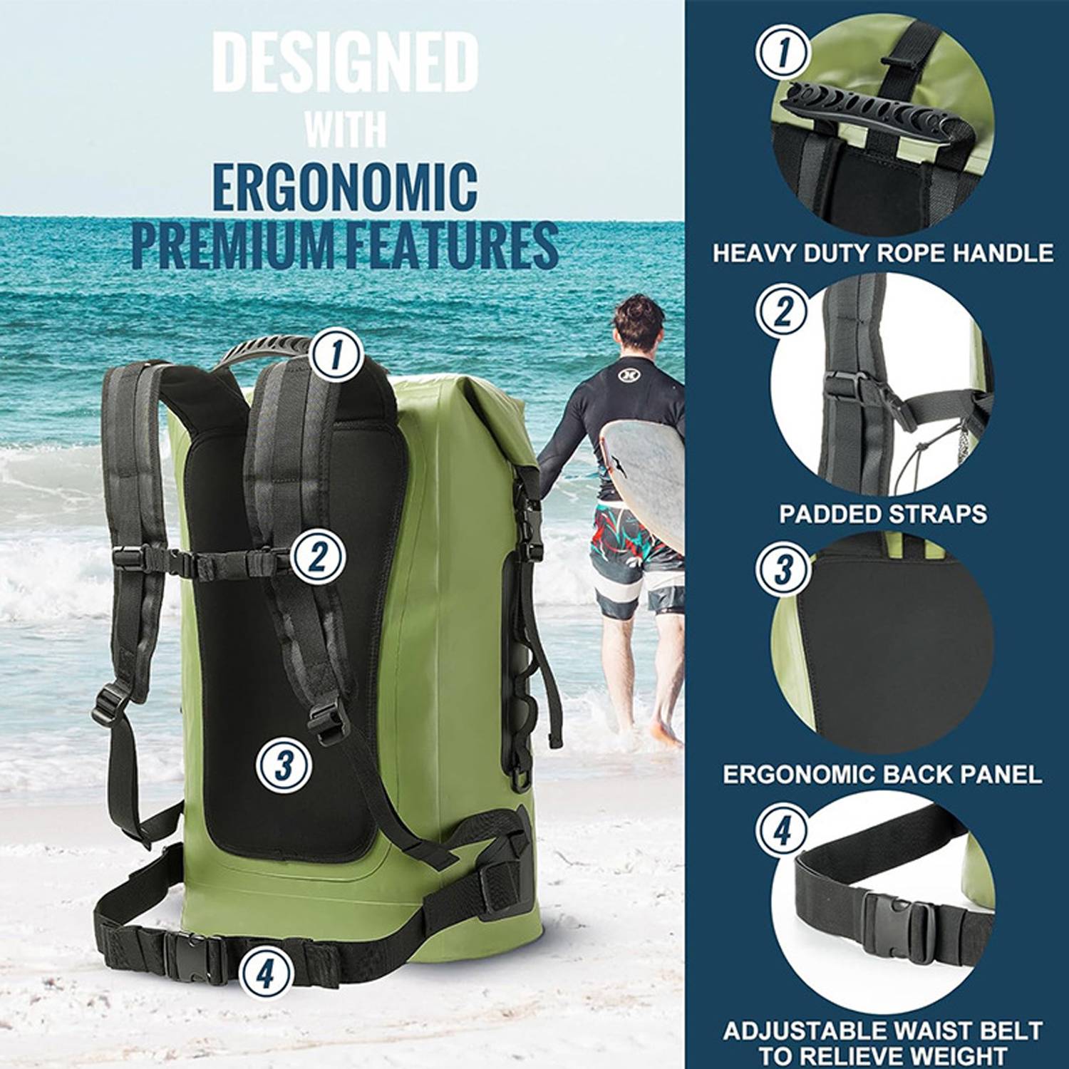 Outdoor Walking Camping 35L Waterproof Bucket Backpack 3