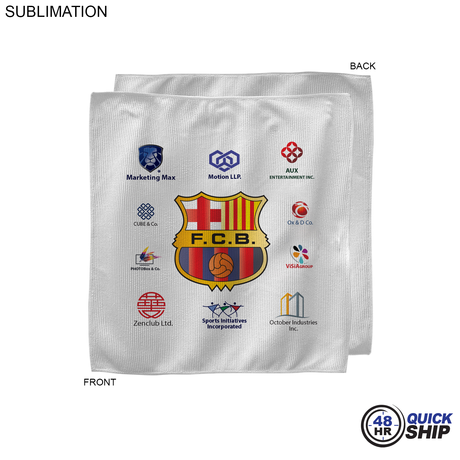 48 Hr Quick Ship - White Microfiber Dri-Lite Terry Sponsorship Rally Towel, 10x10, Sublimated 4