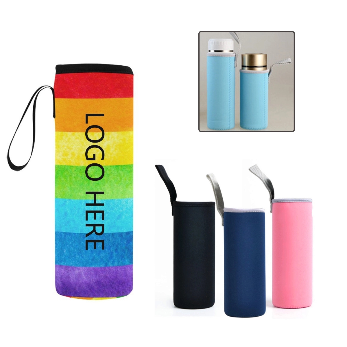Rainbow Water Bottle Coolers, custom koozie with logo imprint 4